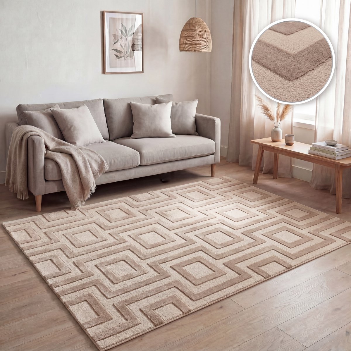 Paco Home Woonkamer tapijt, moderne geometrische abstracte patronen, 3D-effect Beige 80x150 cm