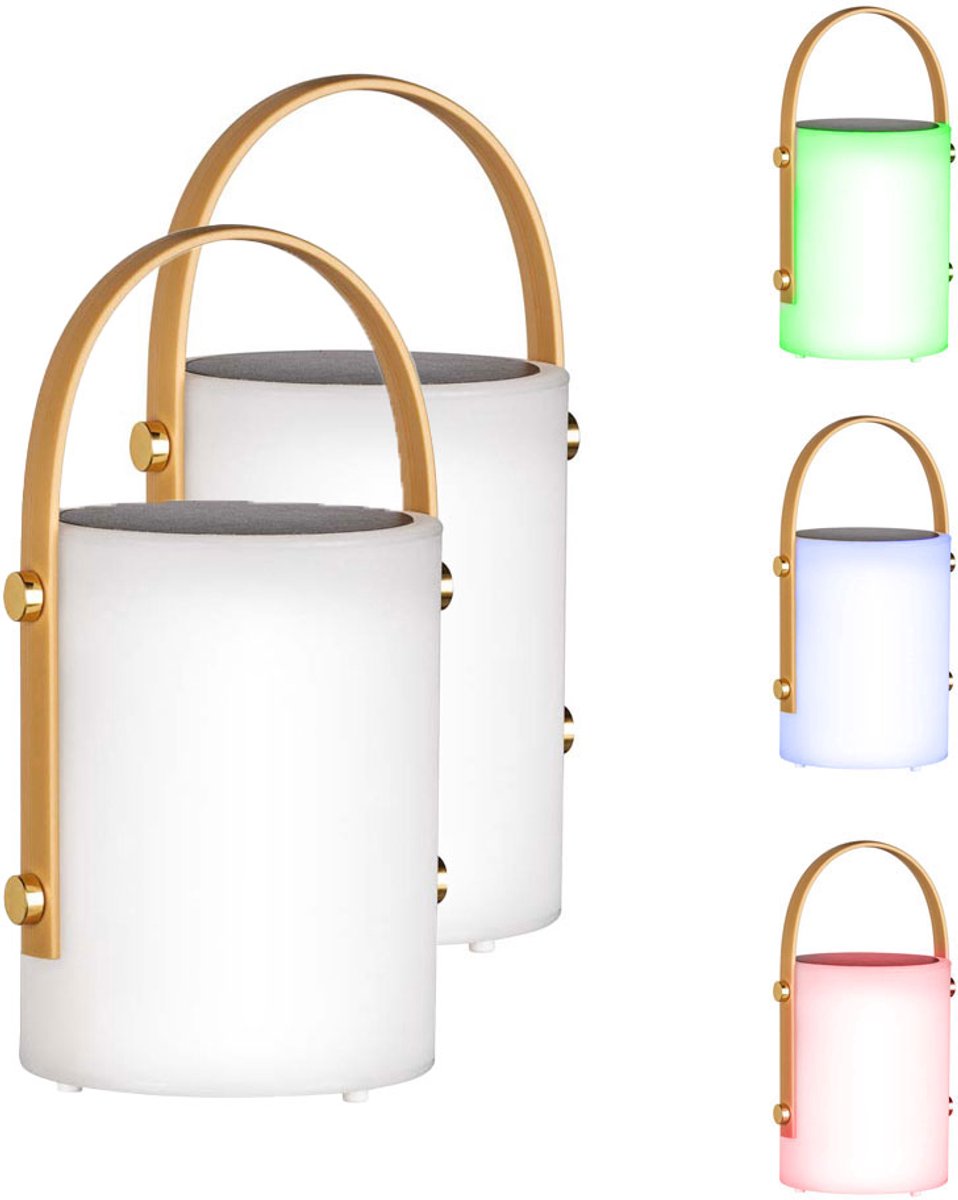 LED solarlamp tafellamp dimbaar met afstandsbediening buitenlamp oplaadbare tafellamp, USB-kabel, RGB-kleurverandering, wit beige, warm wit, DxH 11,5 x 24 cm, set van 2