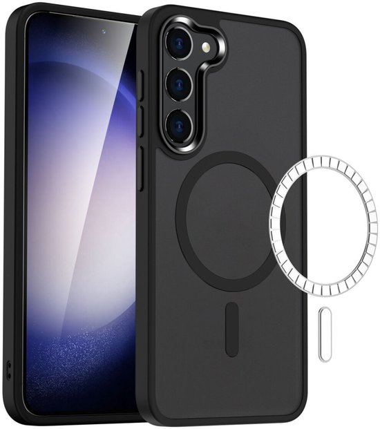 Coque adaptée pour Samsung Galaxy S23 - Compatible avec MagSafe - Coque de protection mate - Coque arrière avec aimant - Convient pour le chargement sans fil avec Ring magnétique - Zwart