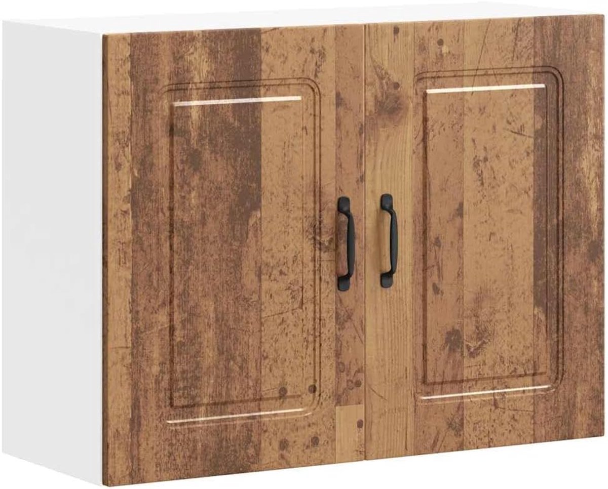 Keukenwandkast - Keukenmeubel Wandkast - Keuken Organisatie - Bewerkt Hout - 80 cm Breed - Oud Hout