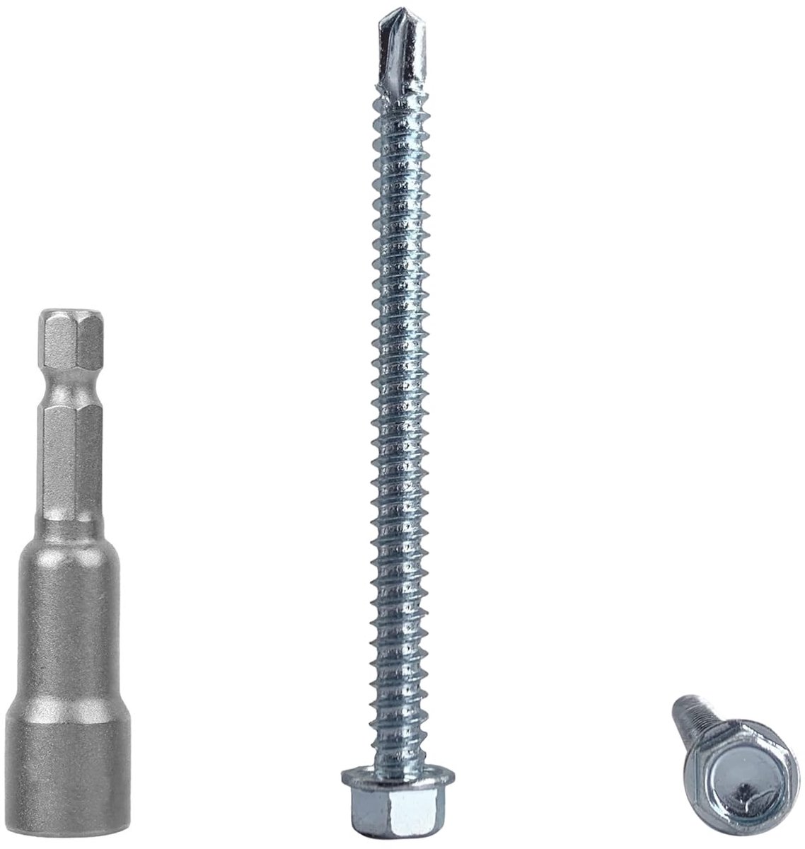 Zelfborende Schroeven - Parkerschroeven Plaatmetaal - Metaal Bevestigen - Verzinkt Staal Zeskant - 5.5 x 70 mm - Zilver