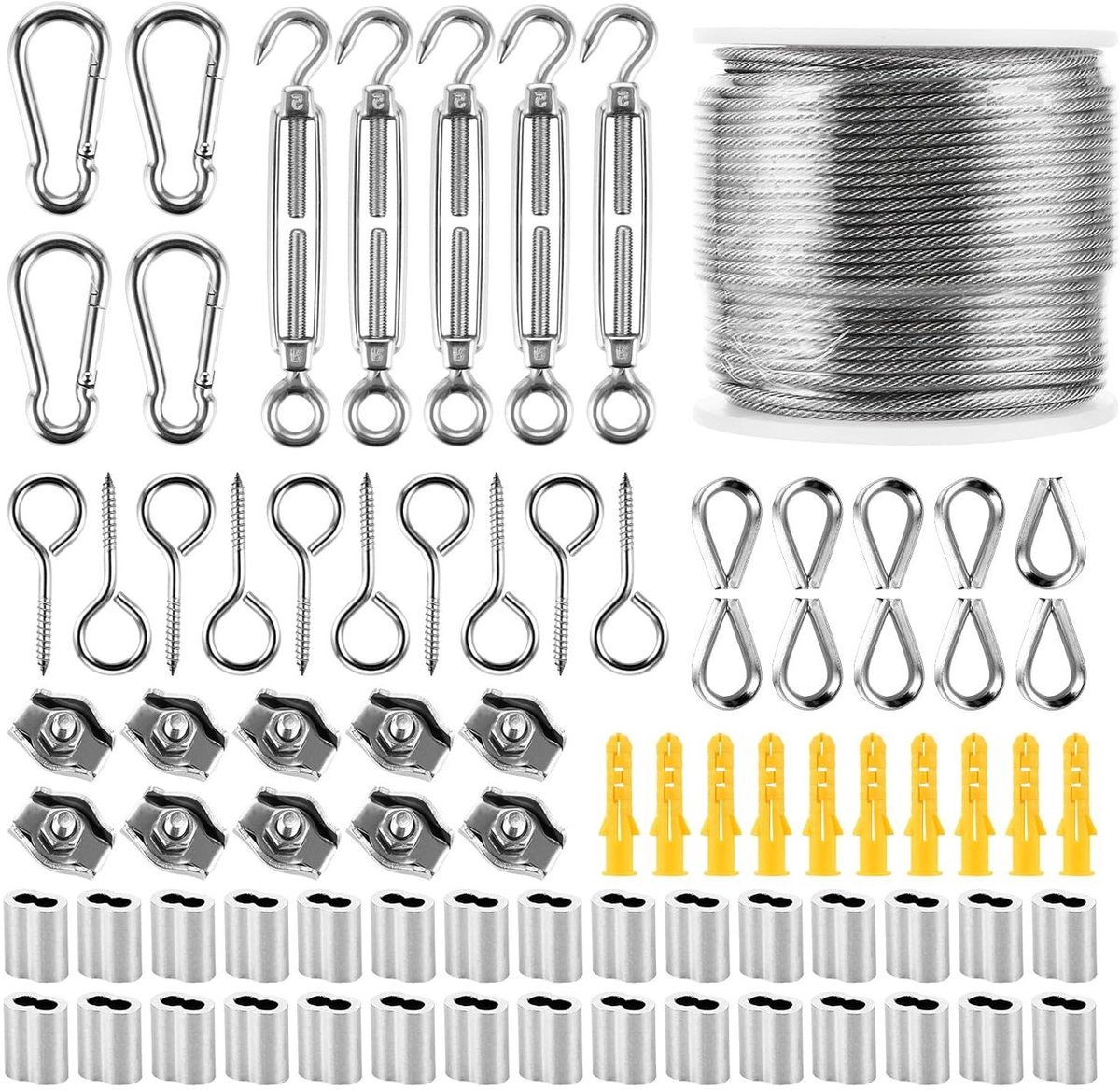 Staalkabel Set - Roestvrij staal kabel - Hekken Ophangen - PVC Ommanteld - 50 Meter 2mm - Zilver