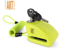 VINZ Pico Schijfremslot met Alarm - ART 4 Slot - Remschijfslot - Goedgekeurd Motorslot - Geel