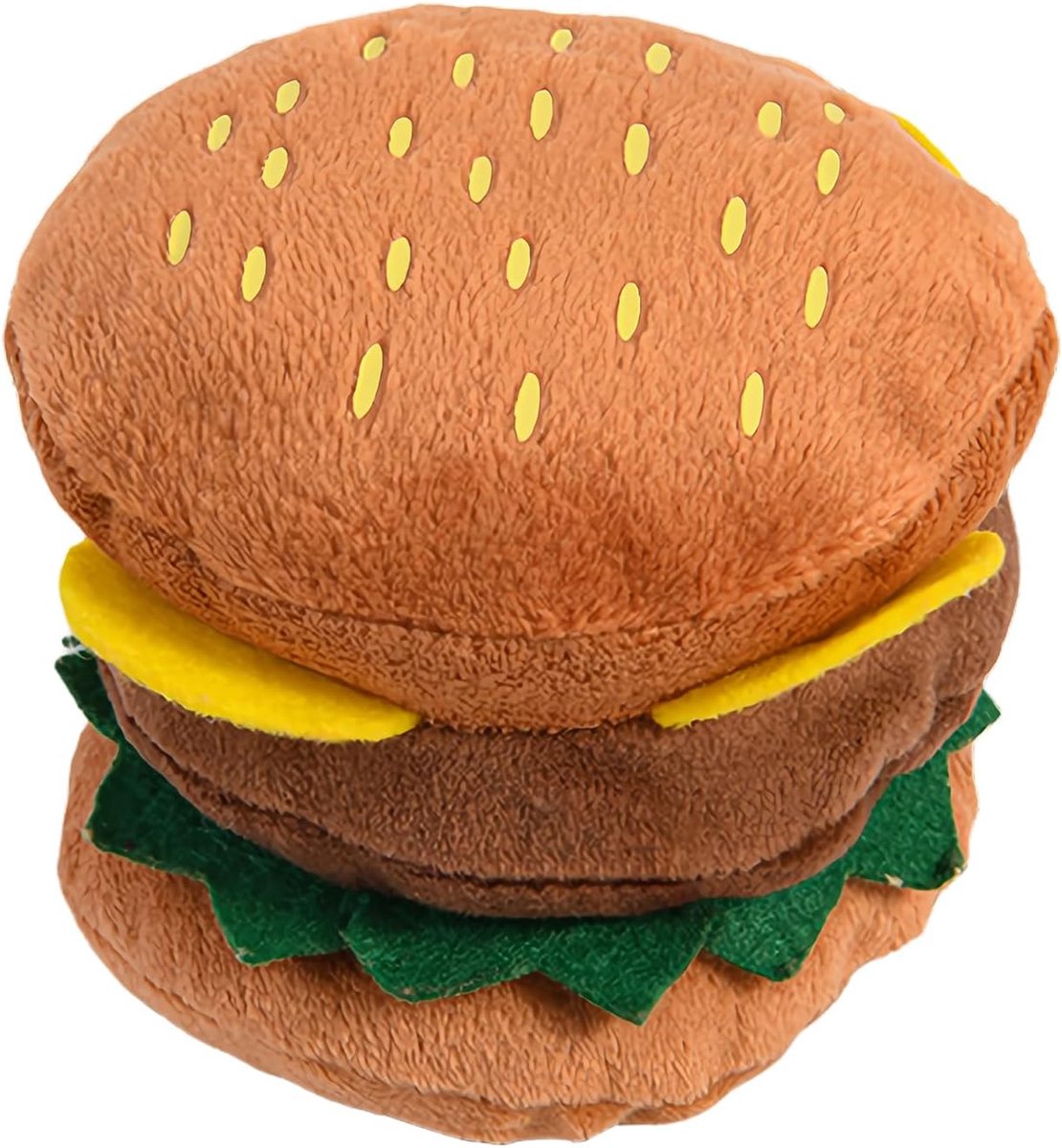 Honden Speelgoed - Kauwspeeltje Knuffel - Interactief Spel - Zachte Hamburger Vorm - 9x9x8.5cm - Multicolor