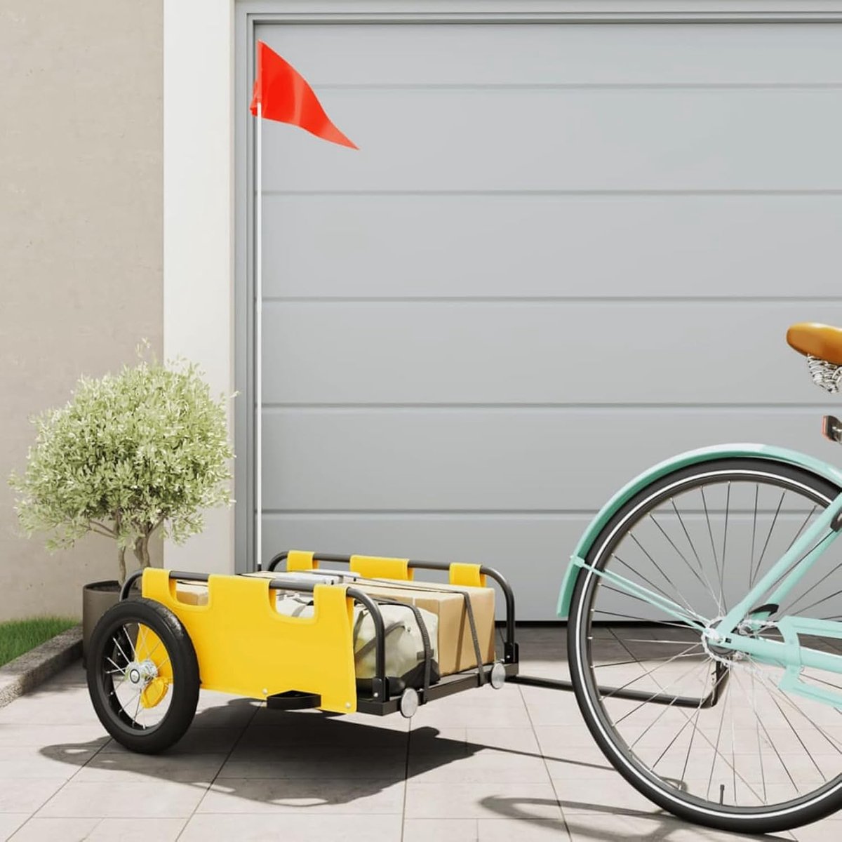Fietskar - Bicycletrailer Transportkar - Goederen Vervoeren - Waterafstotend Oxford Doek - 122 x 53 x 33 cm - Geel
