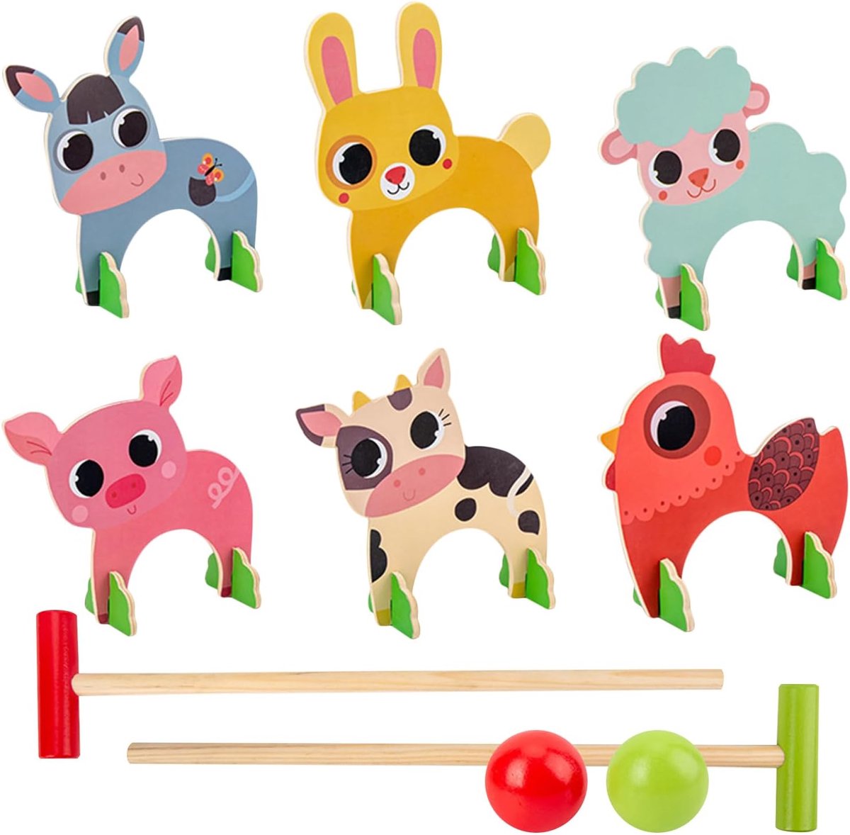 Houten Speelset - Dieren Croquet - Buiten Spelen - Compact Ontwerp - 435 x 185 cm - Meerkleurig