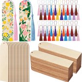 Deze 100-delige set om boekenleggers te maken bevat 50 onbeschilderde houten boekenleggers en 50 kleurrijke kwastjes, perfect voor knutselprojecten, schilderen, verjaardagsfeestjes en meer.