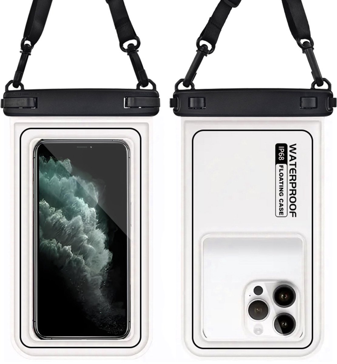 2 waterdichte telefoonzakken, geschikt voor iPhone 17 Pro Max/16/15/14/XR/X/SE/8/7, Galaxy S25/S26, Google, geschikt voor telefoons onder 6,9 inch, IPX8 waterdichte zak, vakantie must-have (wit)