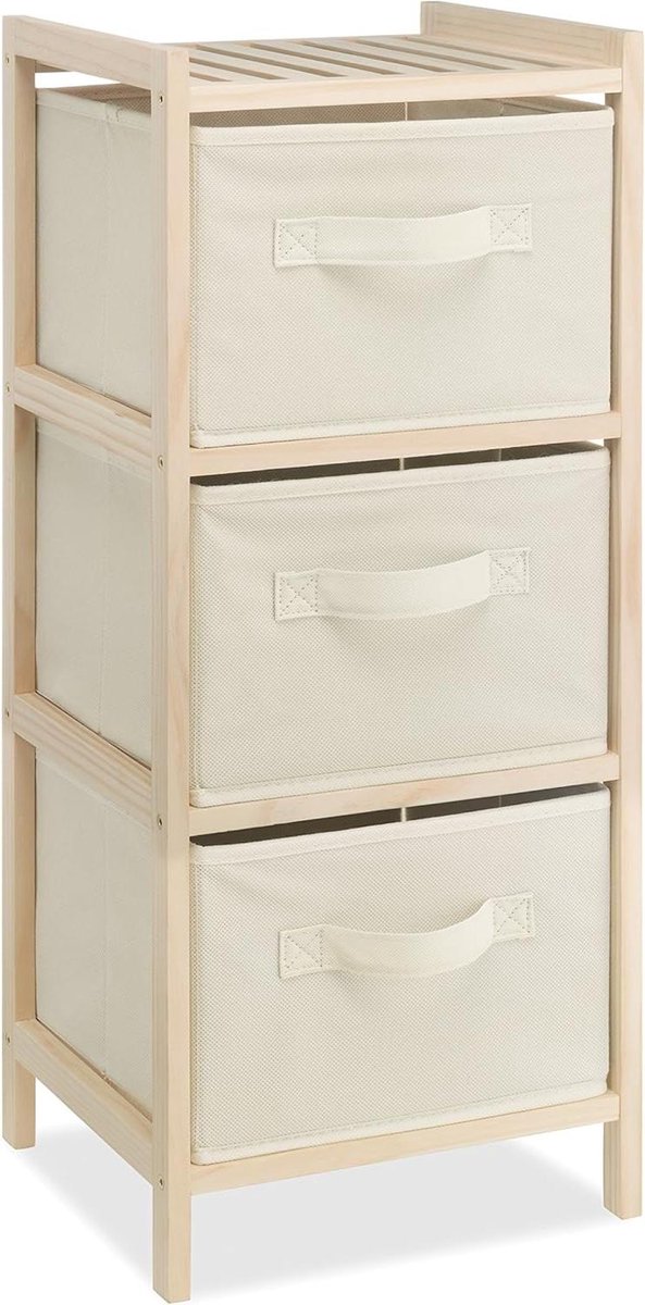 Houten Borst Organizer - Ladekast Opberger - Kleding Sorteren - 3 Uittrekbare Stoffen Bakken