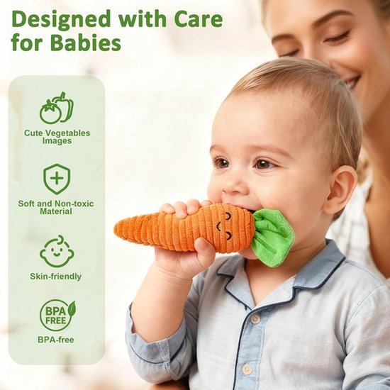Baby Puzzel Speelgoed - Fruit En Groente Boerderij Pluisje Speelgoed Set - Sensorische Educatieve Speelgoed - Met Geluid - Baby Speelgoed Voor 6-12 Maanden (Groente) — afbeelding 2