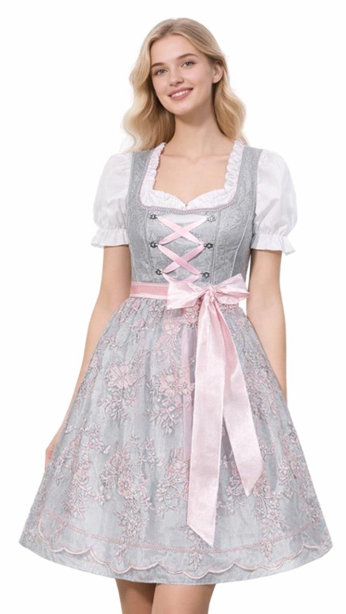 Dirndl Lieselotte 3 delig Volwassenen Vrouwen Grijs Oktoberfest Maat L