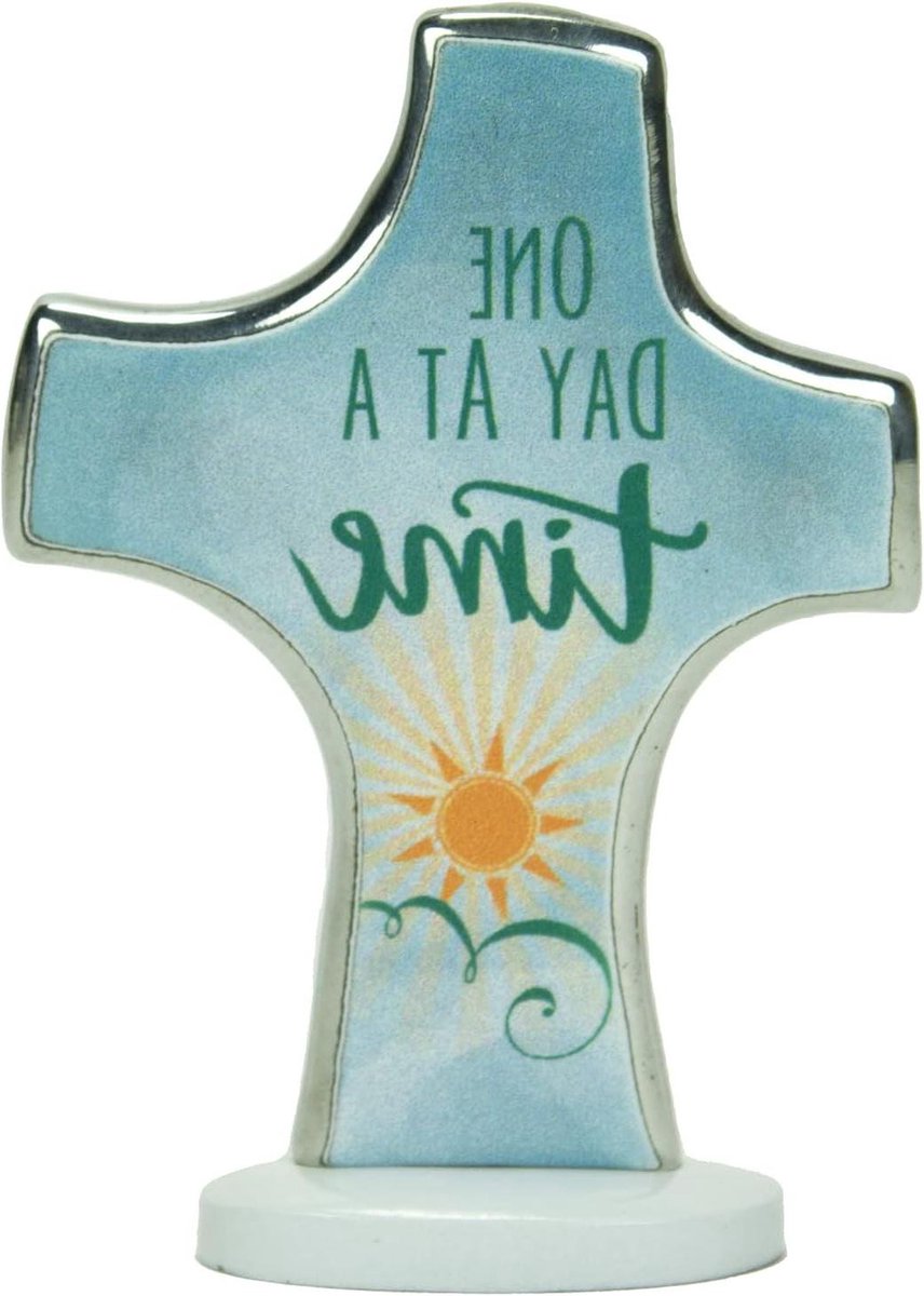 Bedtijd Gebedskruis - Religieus Kruisje - Geloof Uiten - ArtMetal Materiaal - 7.6 x 6.3 cm - Blauw