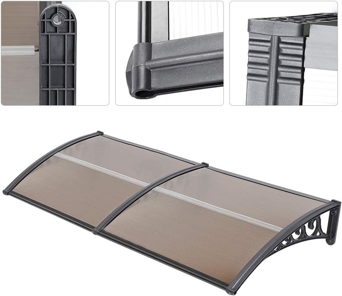 Luifel voordeur - Afdak overkapping - Bescherming tegen regen - UV-coating polycarbonaat - 100 x 300 cm - Bruin
