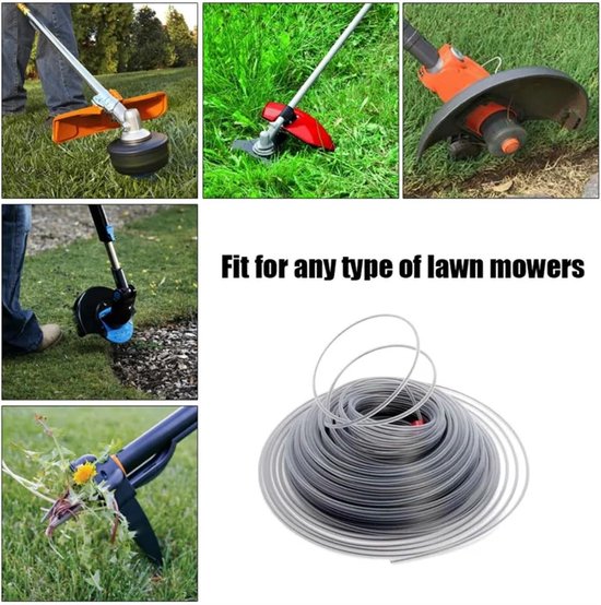 Grastrimmer Draad - Trimmer Touw Bosmaaier - Onkruid Maaien - Nylon Staalkabel - 5m x 2mm - Grijs — afbeelding 3