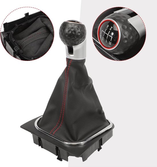 Schakelknop 5 versnellingen - Pookknop auto - Verbeteren rijcomfort - Duurzaam leer materiaal - 10 cm diep - Zwart van Merkloos — afbeelding 5