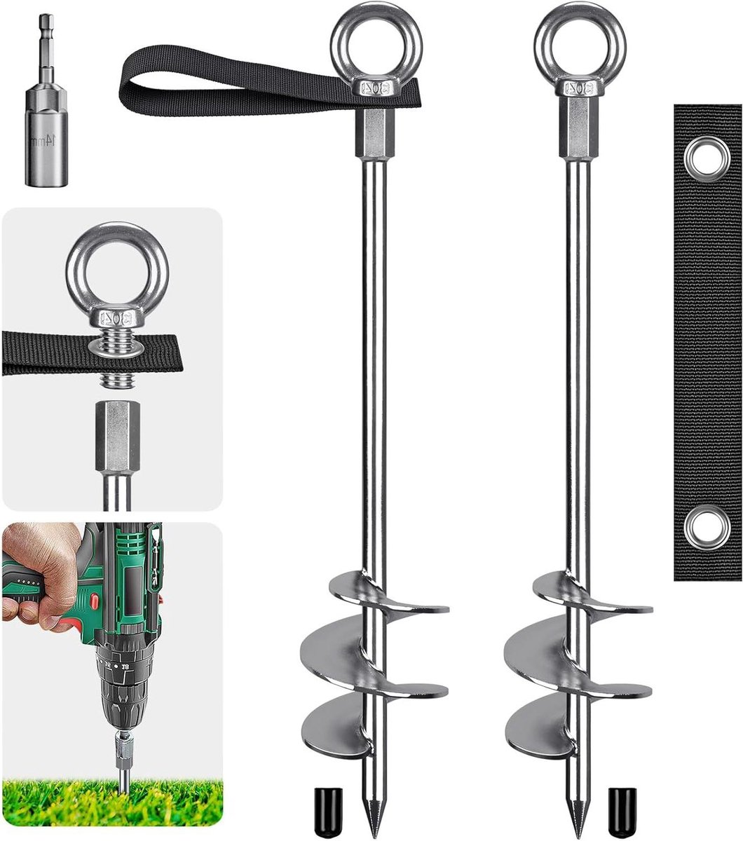 Grondanker Spiraal - Grondpen Stormanker - Tentbevestiging - Brede Spiraal - 45 cm - Zilver