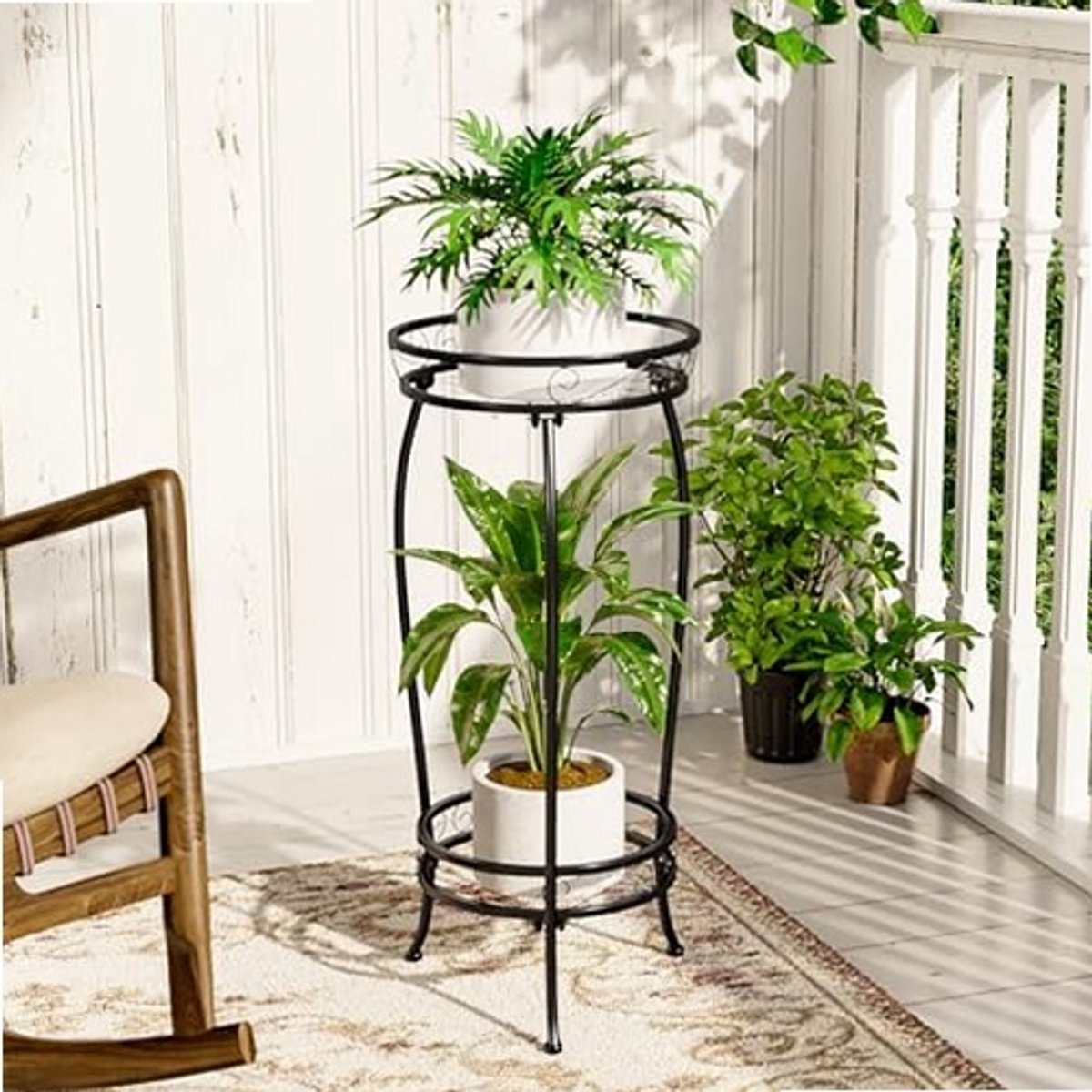 Sierra, Plantenstandaard Indoor Metaal 2 Niveaus Plantenplank Zwart Plantenrek Groot Plantenrek voor Meerdere Planten Potten voor Patio Tuin Hoek Balkon Woonkamer