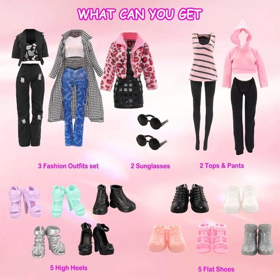 Poppenkleding Set - Poppen Outfits - Kinderen Spelen - 17 Delig - 30 cm - Meerkleurig — afbeelding 3