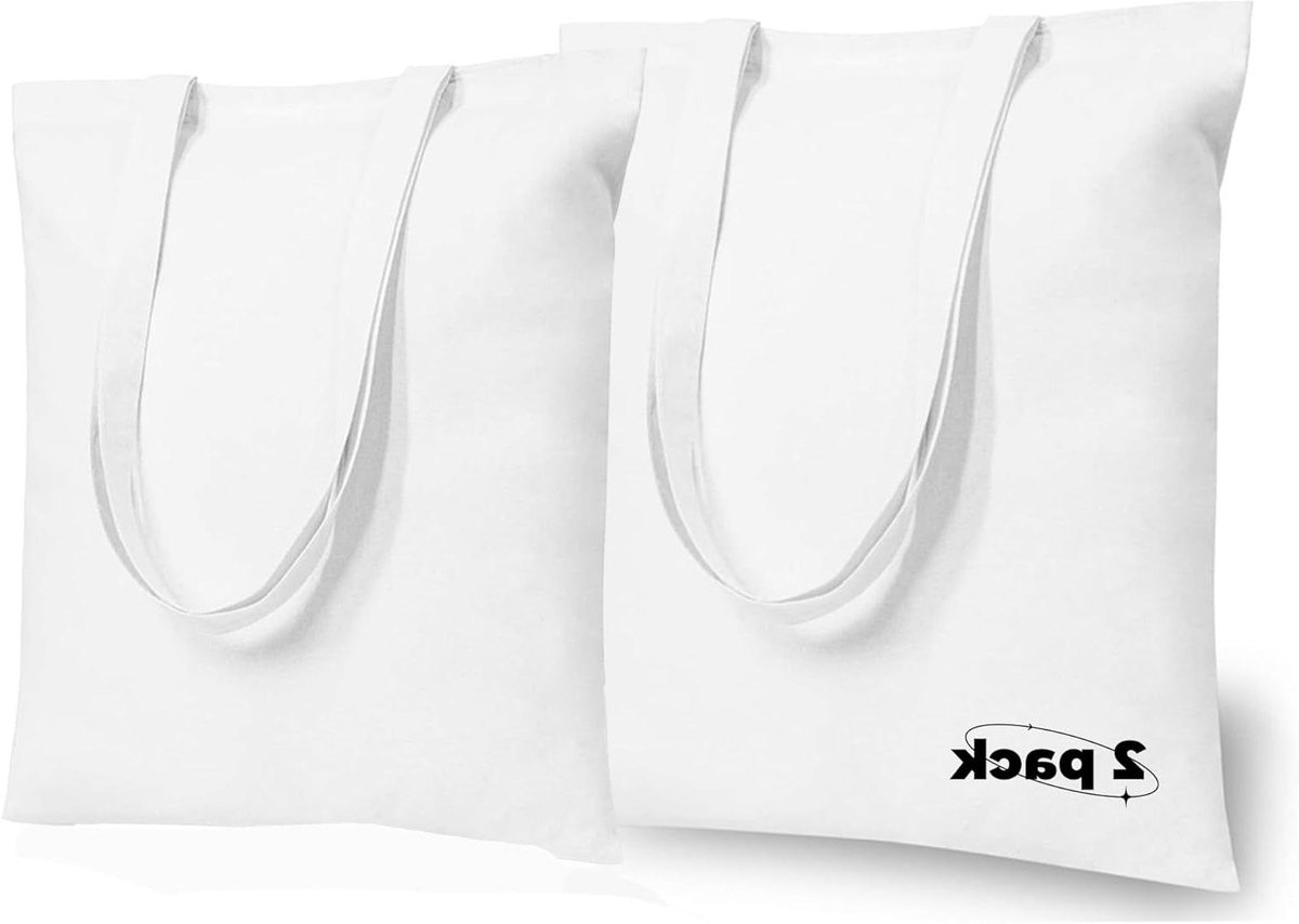 Canvas draagtas - Lichtgewicht tas - Boodschappen doen - Ademend en duurzaam - 2 stuks - Wit