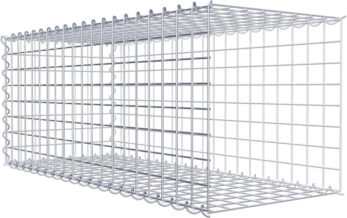 Steenkorf Hoekig - Schanskorf Aanbouwmand - Tuin Decoratie - Galvanisch Verzinkt - 100 x 40 x 40 cm - Zilver