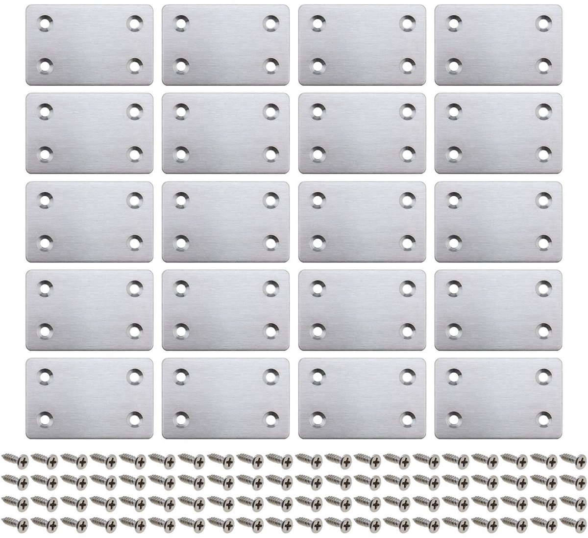 aladdien - Platte Mending Plaat - Meubel Reparatie - Roestvrij staal - Bevestigingsschroeven - 20 Stuks - Voor meubels en constructies