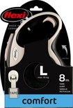 Emballage de la laisse Flexi Comfort L pour chien, couleur noir et gris, avec sangle de 8 mètres.