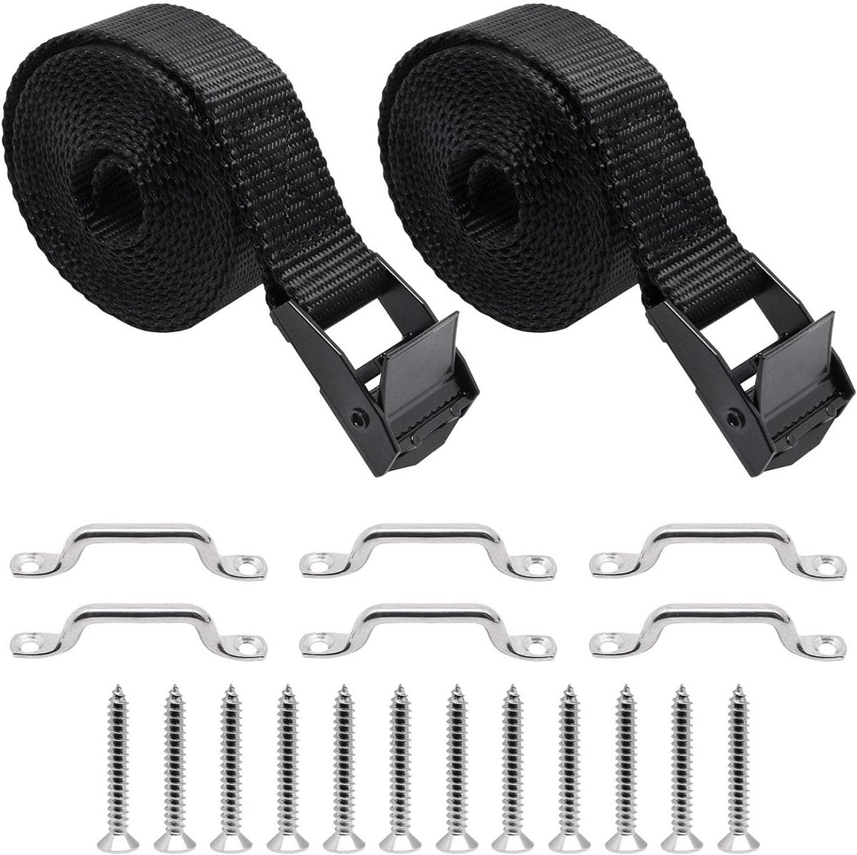 Bevestigingsband Kit - Spanband Set - Bagage Vastzetten - Roestvrijstalen Gesp - 2 x 198cm - Zwart