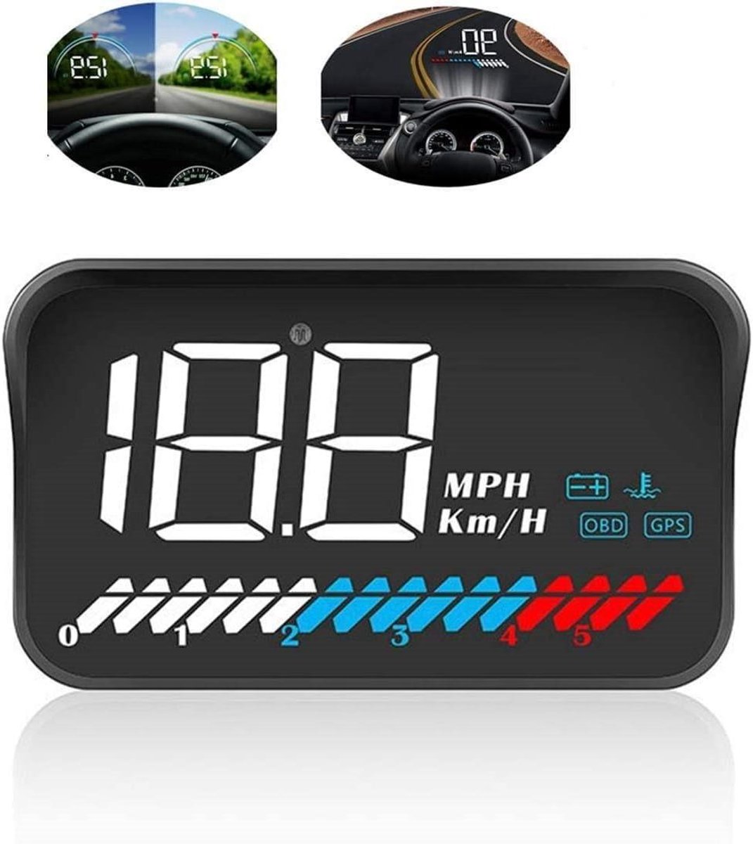Head-up Display - HUD GPS - Veilig Rijden - Dubbel Systeem OBD GPS - 5.5 inch Scherm - Zwart