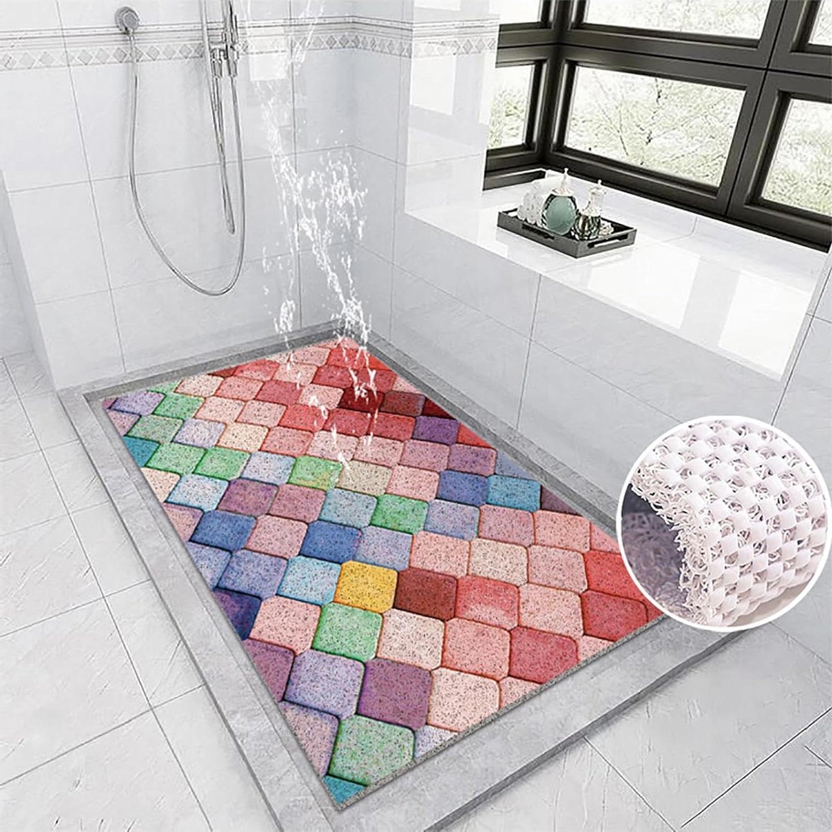Douchemat Antislip - Badmat Zacht - Veilig Douchen - Hoge Waterdoorlatendheid - 150 x 110 cm - Roze