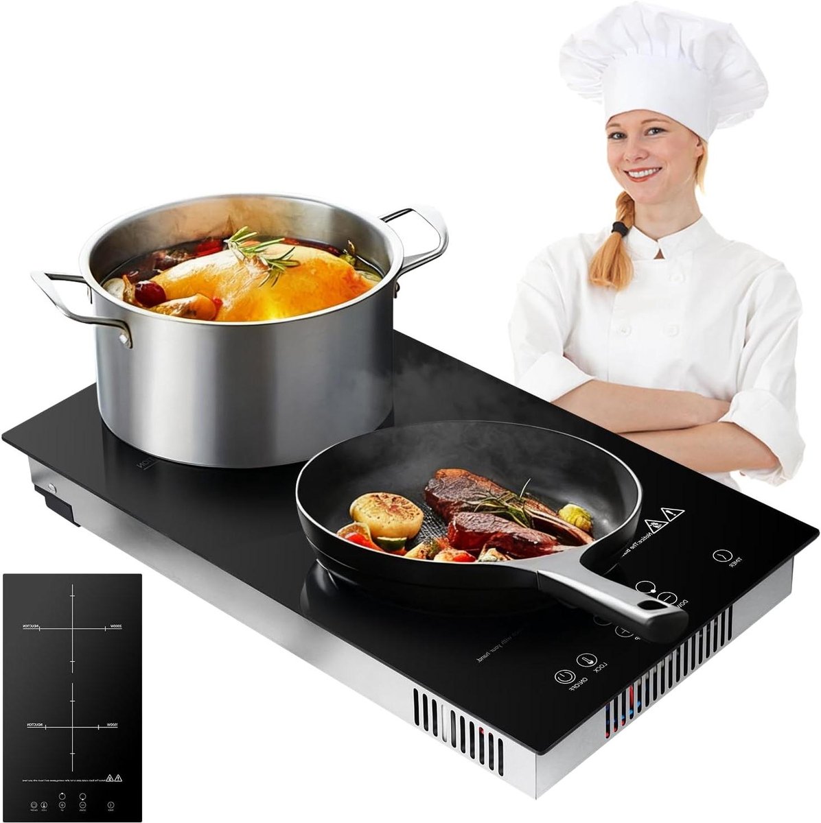 Dubbele Kookplaat - Draagbare Kookplaat - Snel Koken - 9 Temperatuur Niveaus - 2000 W en 1500 W - Zwart