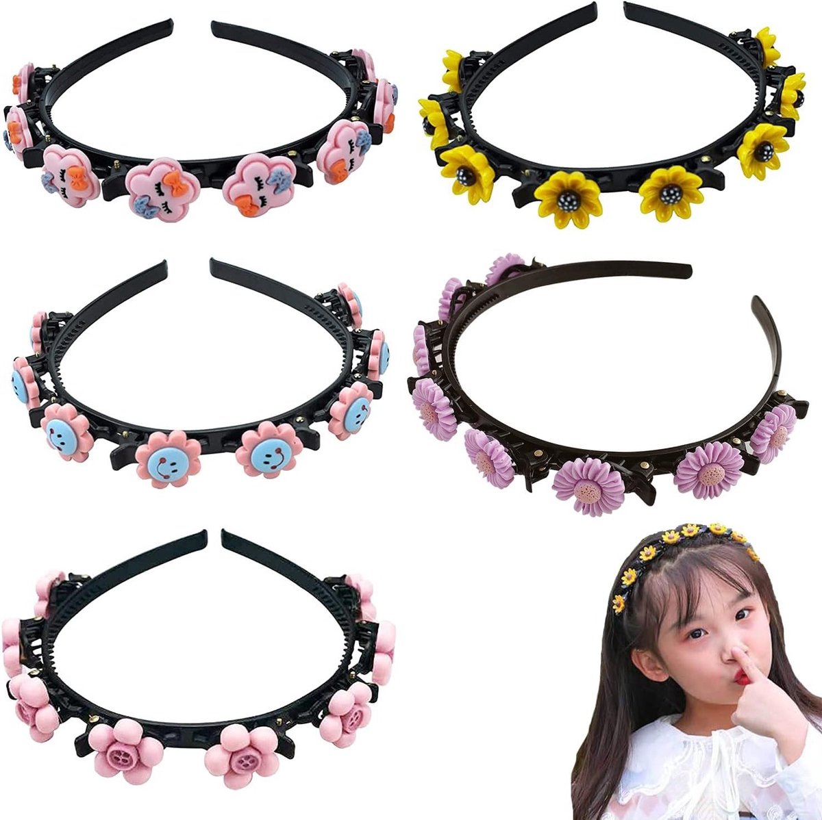 Vijf Haarbanden voor Meisjes met Clips - Perfecte Haaraccessoires voor Feestjes, Bruiloften en Festivals