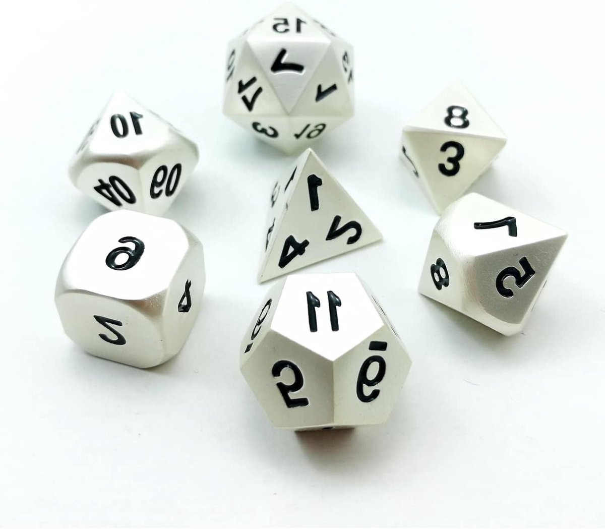 Metalen Dobbelstenen Set - RPG Dobbelstenen - Rollenspellen Spelen - Zwaar Metaal - 7 stuks - Mat Zilver