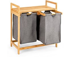 Wasmand Kast - Badkamerkast - Opbergmeubel - Wassorteerder - Kast met Wasmand - Zwart + Natuurlijk