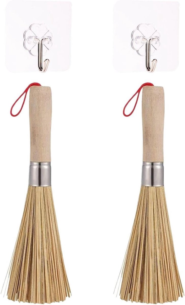 Set van 2 schoonmaakborstels en 2 transparante haken voor keukenreiniging, huishoudelijke borstels en keukenaccessoires