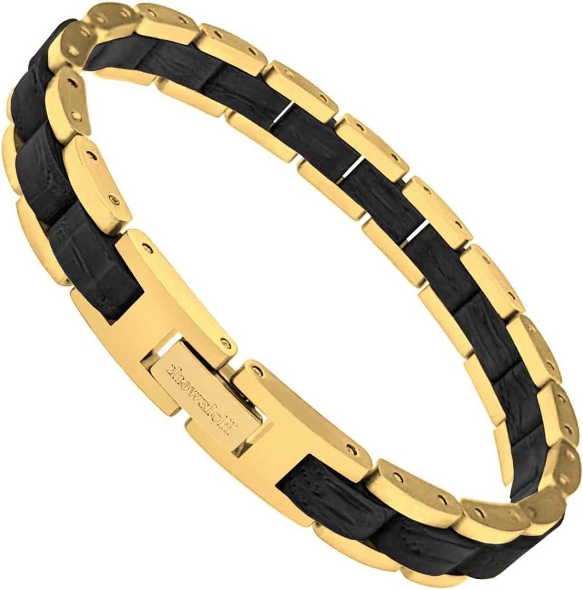 Houten Armband - Hout Armband - Dagelijks Dragen - Horlogemaker Schakelconstructie - ca. 200 mm omtrek - Zwart Goud