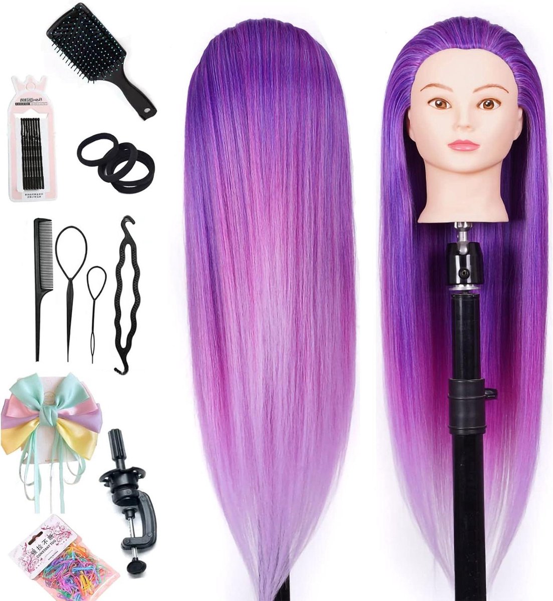 Oefenhoofd Haar Styling - Mannequin Hoofd Cosmetologie - Kappers Oefenen - Synthetisch Haar - 27.89 x 17.6 x 16.21 cm