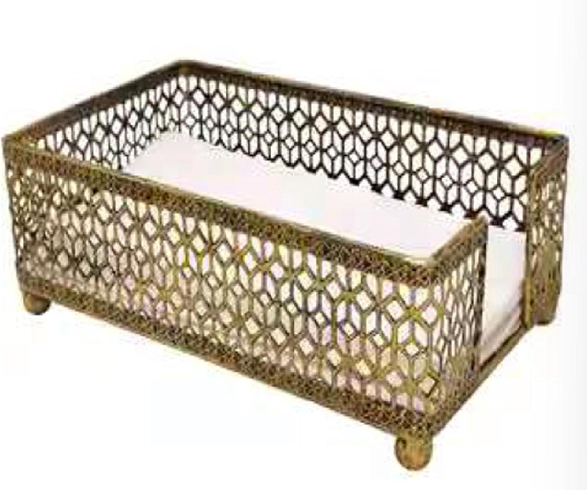 Servethouder Mand - Servet Caddy - Tafel Decoratie - Marokkaans Trellis Ontwerp - 23 x 15 x 8 cm - Goud