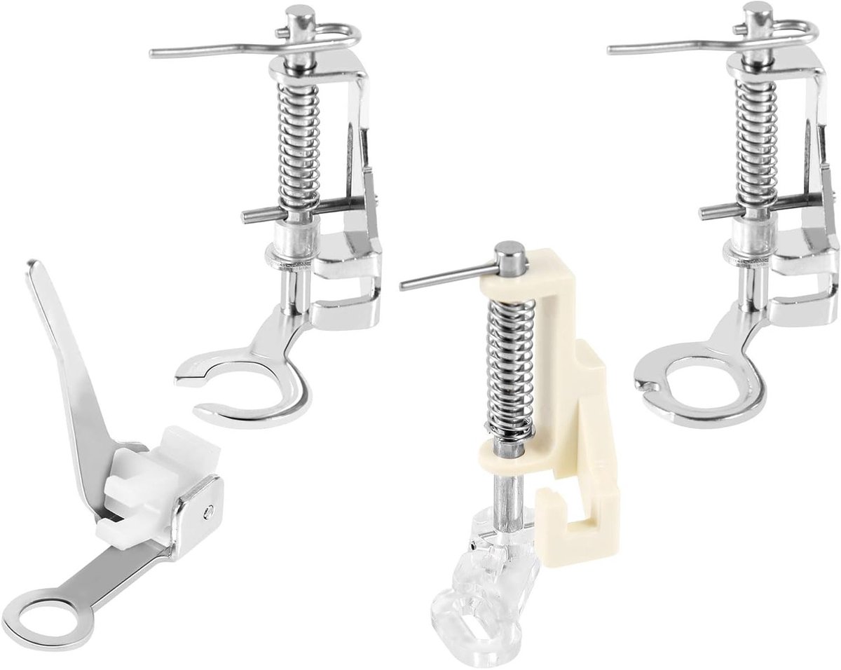 Grote Set van 4 Metalen Persvoeten voor Naaimachines - Inclusief Open Teen Quilting en Borduurvoeten, Ideaal voor Naaien en Accessoires
