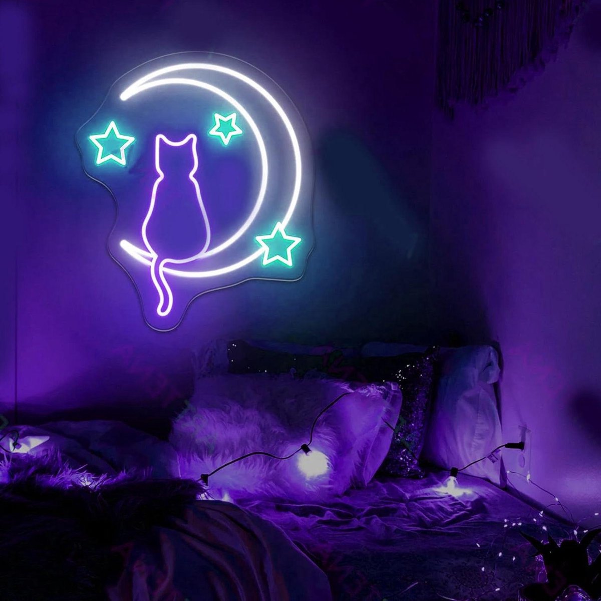 Katten Neon Decoratie - LED Kat Lamp - Muur Verlichten - Verstelbare Helderheid - 30x30 cm - Paars
