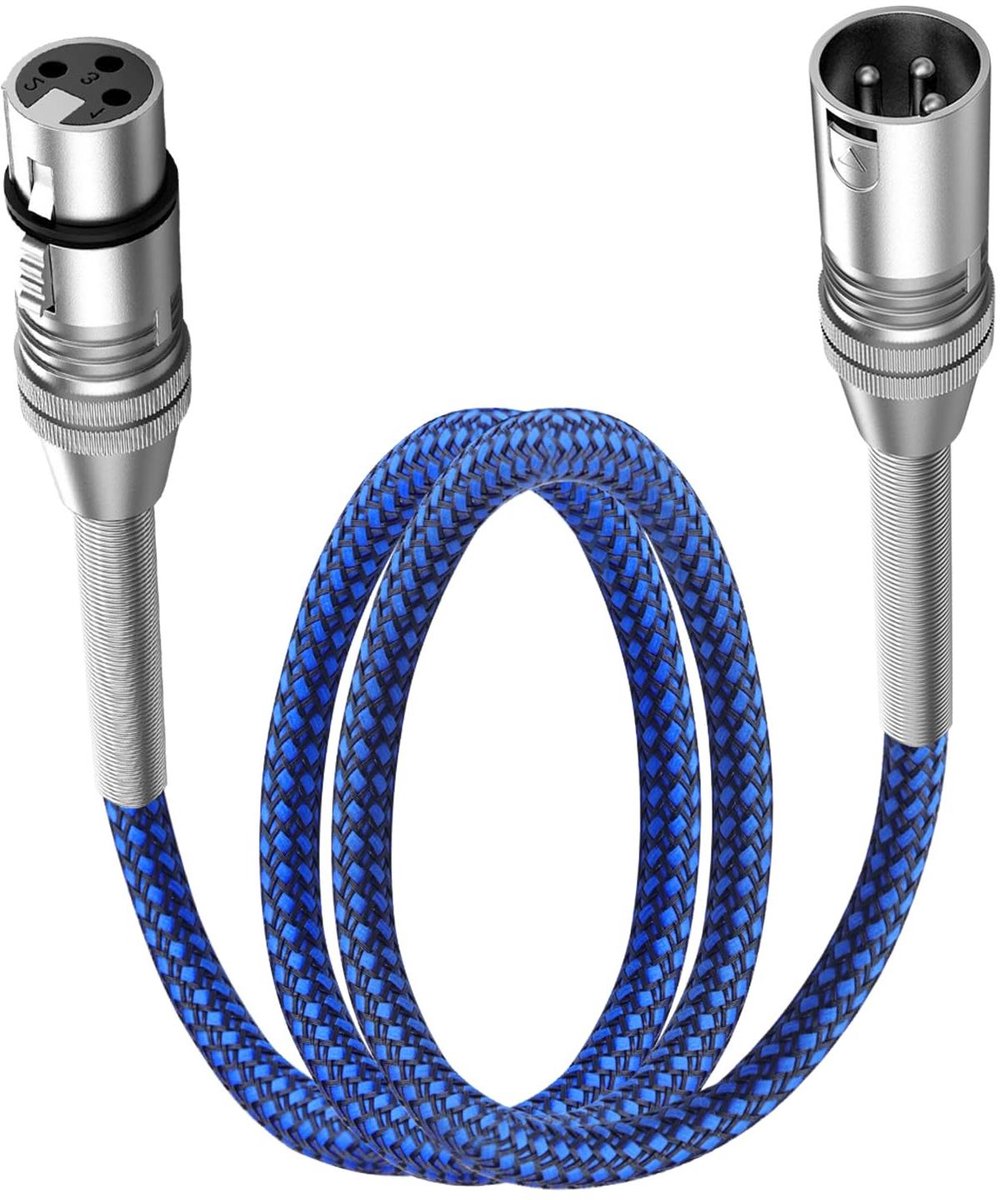 XLR Kabel - Microfoonkabel 3-pins - Studio Opnames - Zelfvergrendelende Stekker - 1 m - Blauw