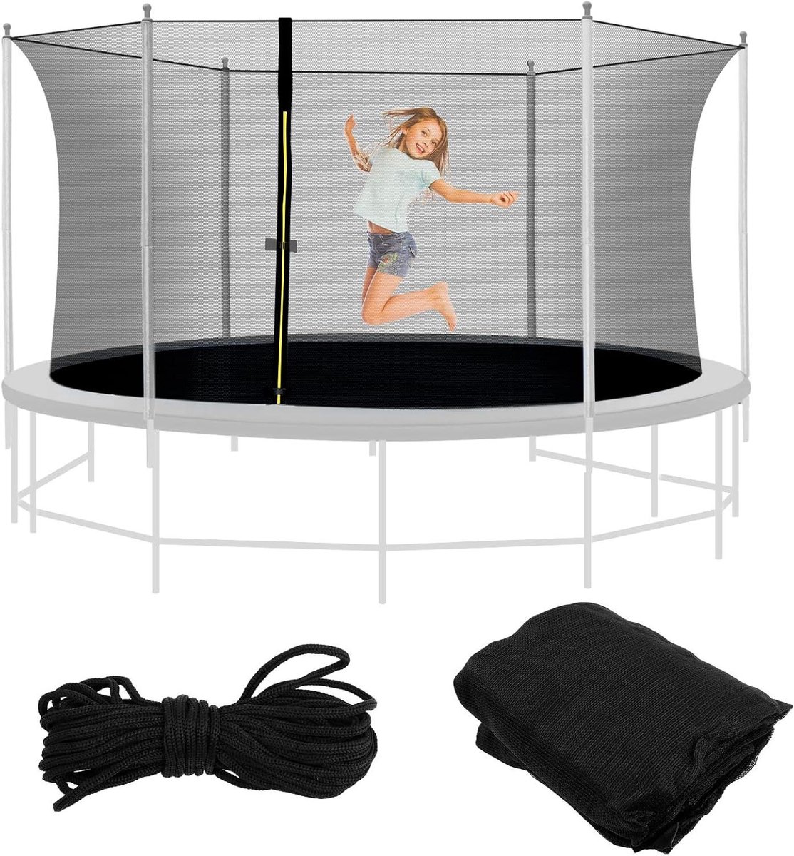 Trampolinenet Vervanging - Veiligheidsnet Trampoline - Trampoline Gebruik Beveiligen - Fijnmazig Dicht Geweven - 366 cm 8 stangen - Zwart