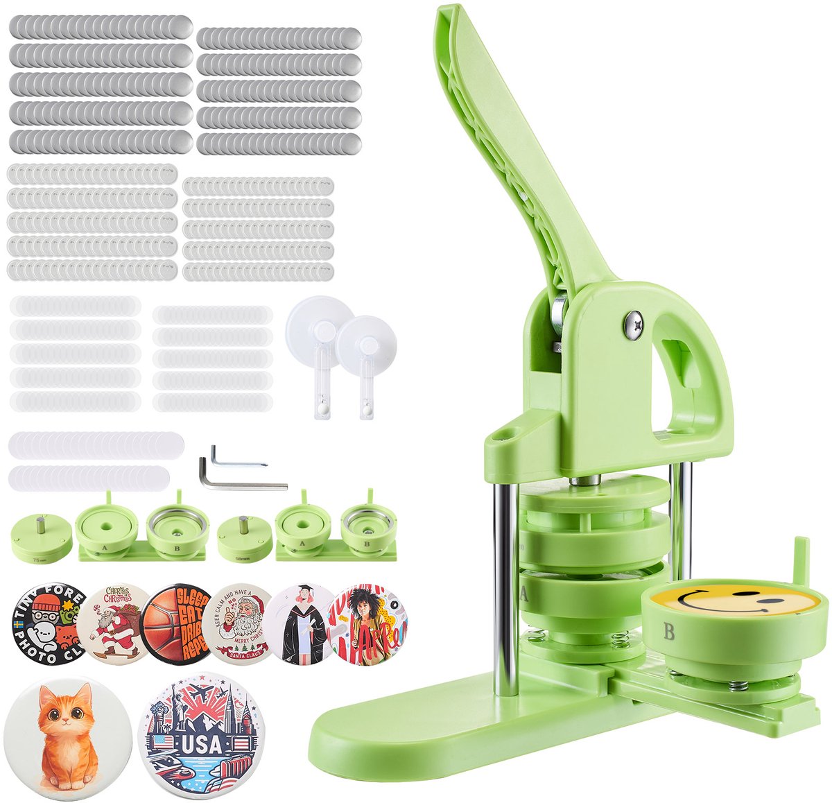 VEVOR Button Machine Button Making Machine 58/75mm 200 Button Parts Pinmaker Groen