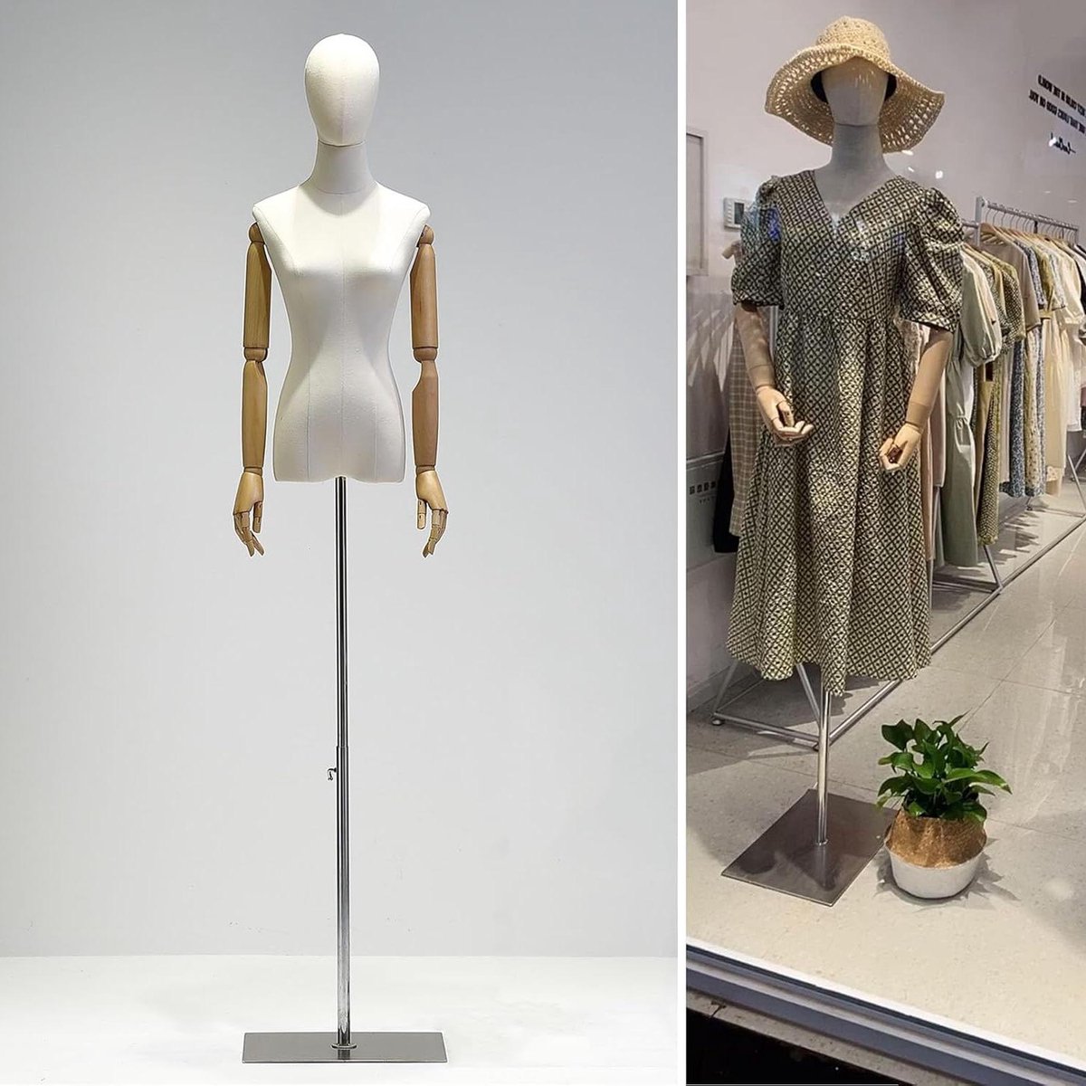 Dames Mannequin - Etalagepop Buste - Kleding Presenteren - Afneembare Kop en Armen - Verstelbaar 140-190 cm - Zilver
