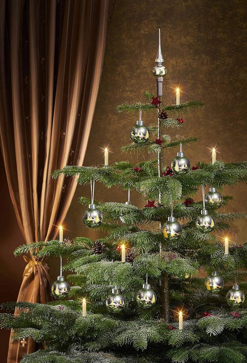 Kerstballen met Piek - Kerstboomversiering Set - Kerstsfeer Creëren - Echt Glas LED - 4 ballen 8cm 1 piek 28cm – foto 2