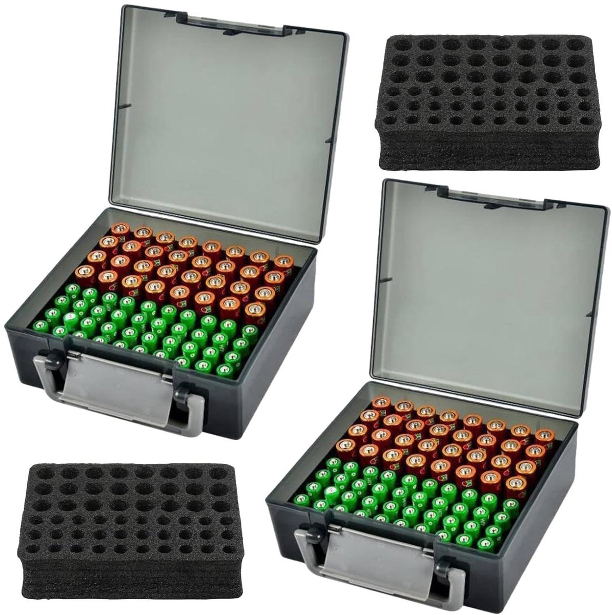 Batterijboxen - Batterijopberger Bakken - Batterijen Sorteren - Grote Capaciteit - 72 Batterijen - Zwart Transparant