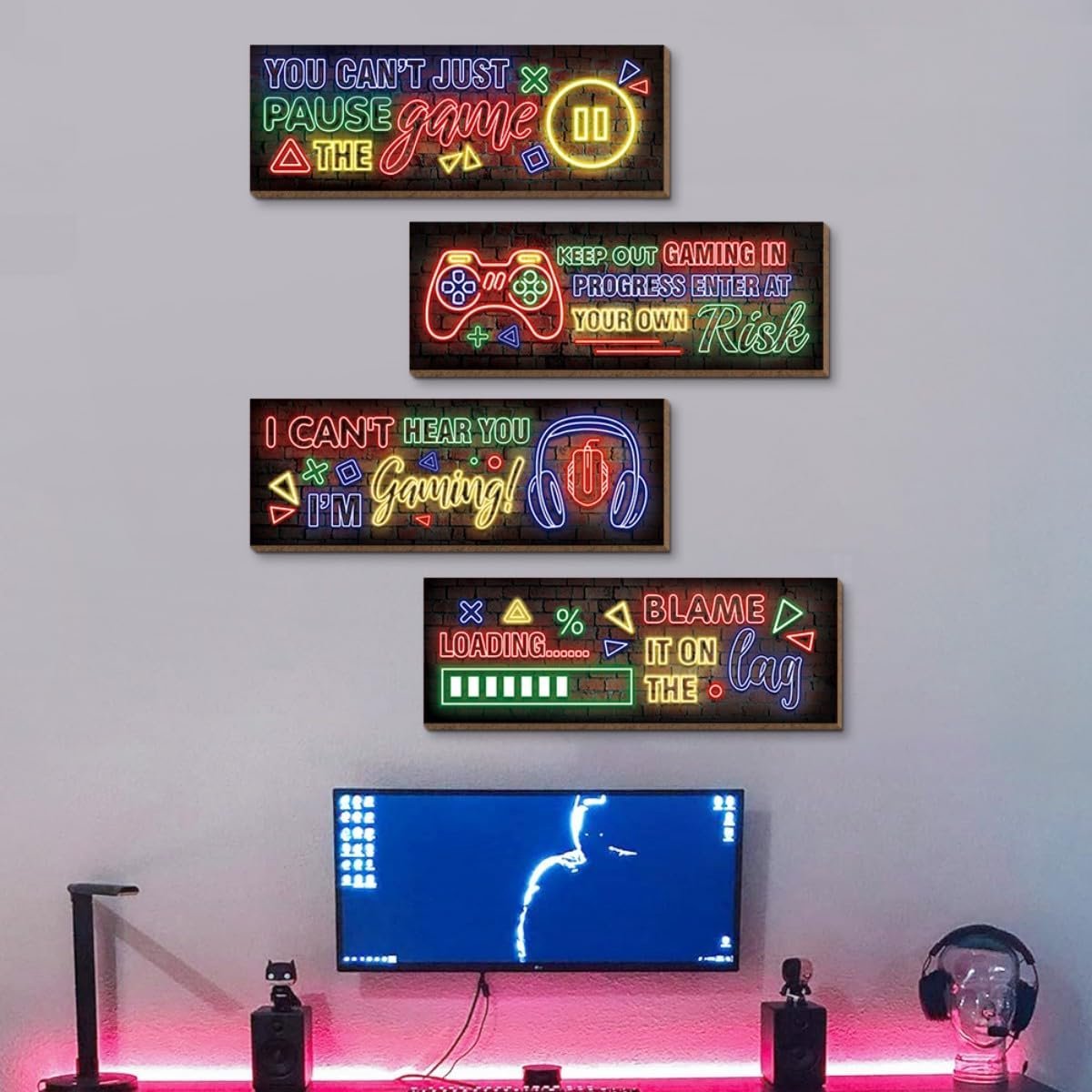 Gaming Houten Borden - Wanddecoratie Gamer - Speelkamer Inrichten - Neon Game Thema - 10 x 29 cm - Neon A — cadeau in Wonen & Interieur - foto 3