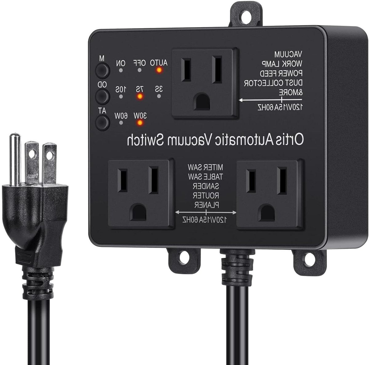 Stofzuigerschakelaar met Stopcontact - Stofafzuiging Module - Stofvrij Werken - Instelbare Vermogensdrempel - 15 Ampère - Zwart