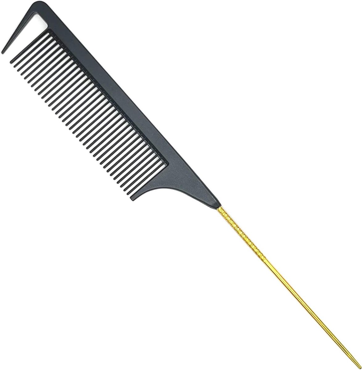Haarkam Rattenstaart - Stylingkam Afscheiden - Haar Vlechten Stylen - Metalen Pintail Punt - 93 Inch - Zwart Goud