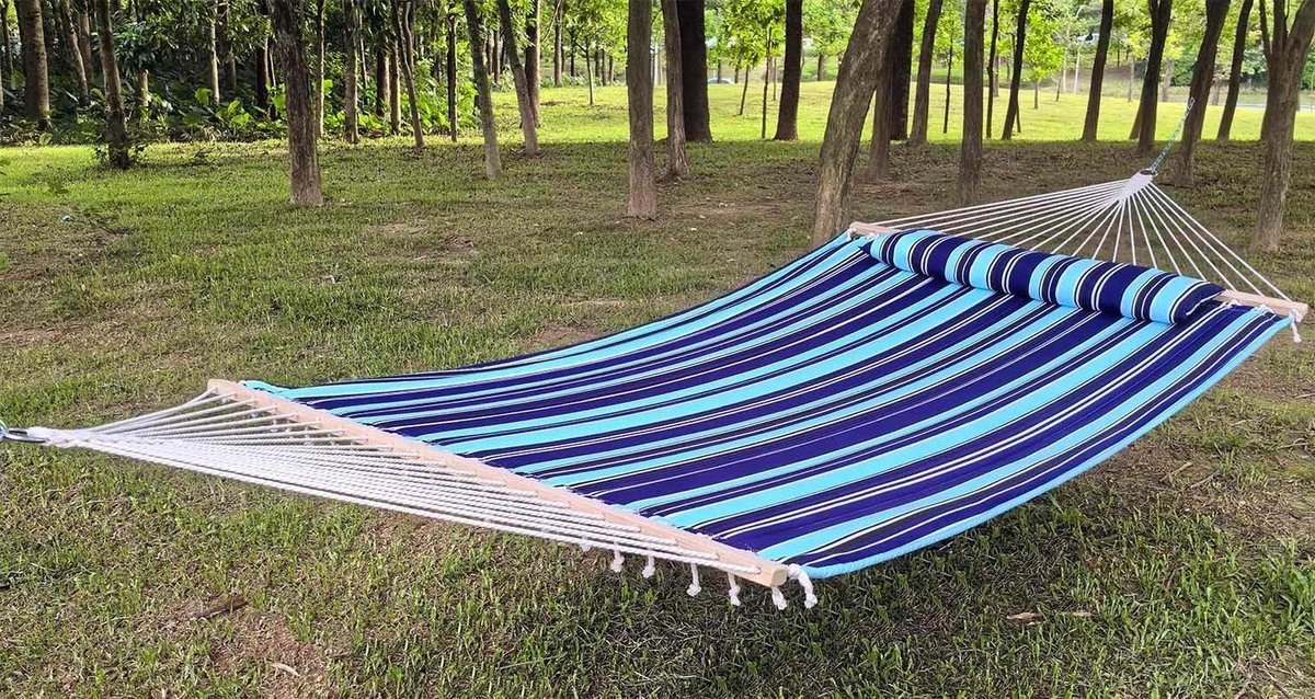 Dubbele Hangmat - Hangmat met spreidstang - Ontspannen in de tuin - Gewatteerde comfortabele stof - 220 x 140 cm