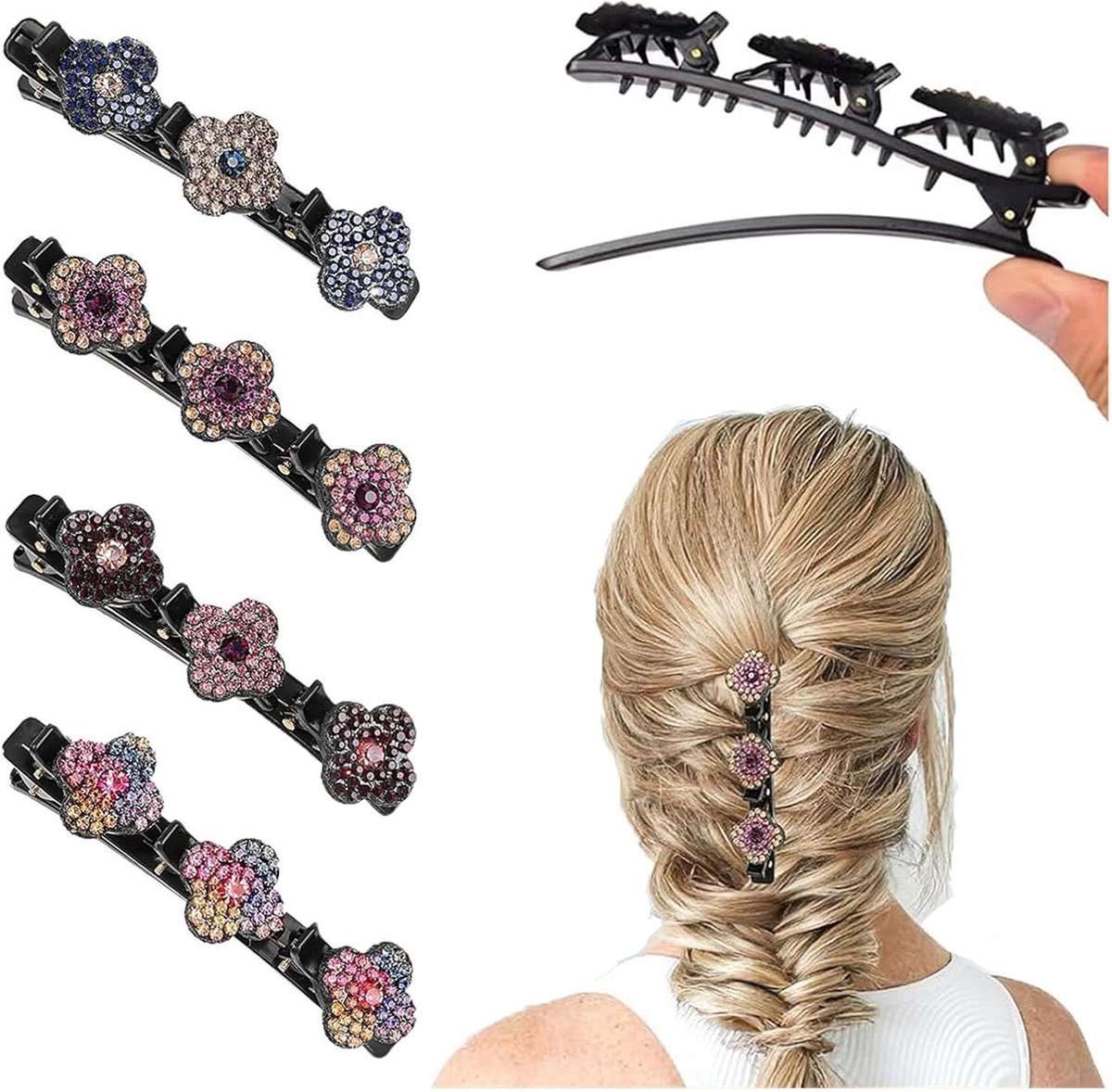 Haarspeld Set - Kristallen Clips - Haar Stylen - Dubbellaags Ontwerp - 9 cm - Zilver